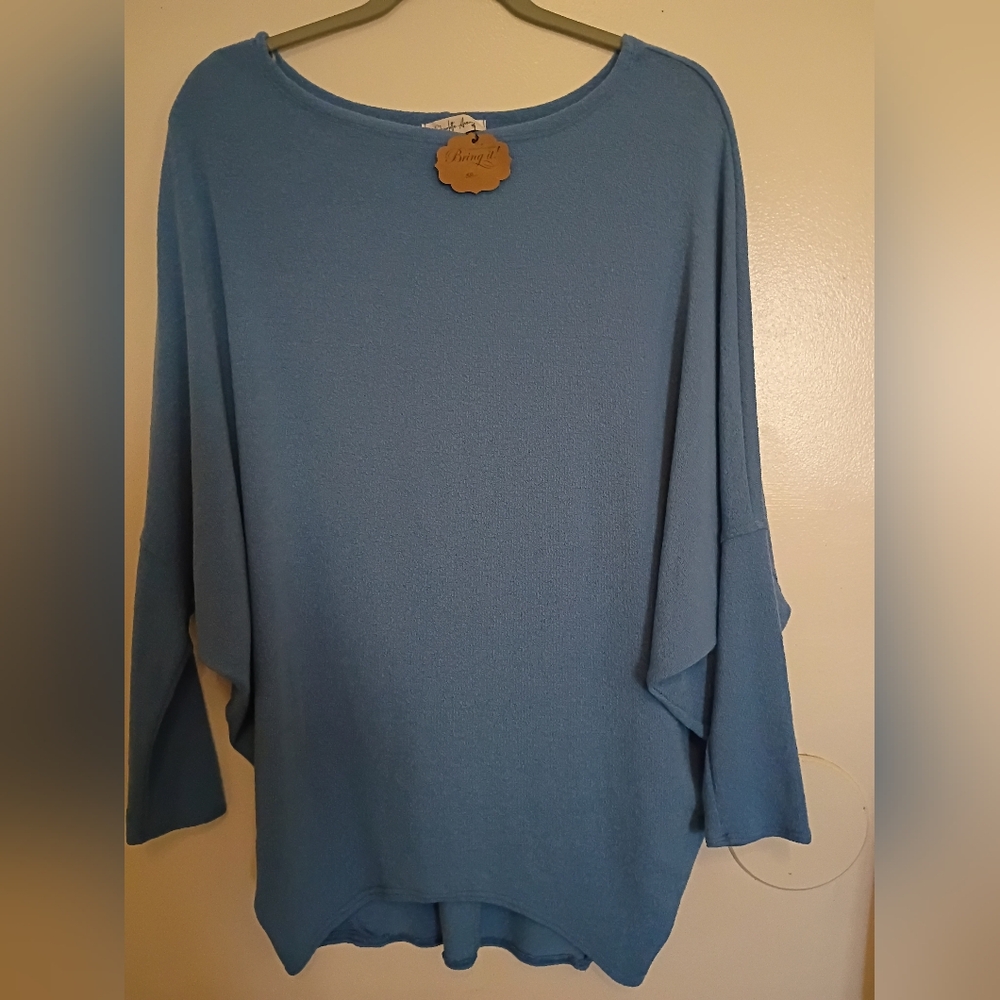 Charlotte Avery Elegant Blue Dolman‎ Sleeve Top Sz L
